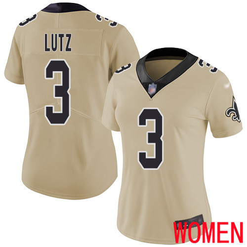 New Orleans Saints Limited Gold Women Wil Lutz Jersey NFL Football 3 Inverted Legend Jersey